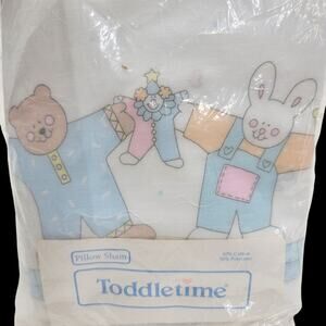 Vtg Toddletime JCPenney Nursery Pillow Sham Blue Ruffle Bear Bunny New 11x15